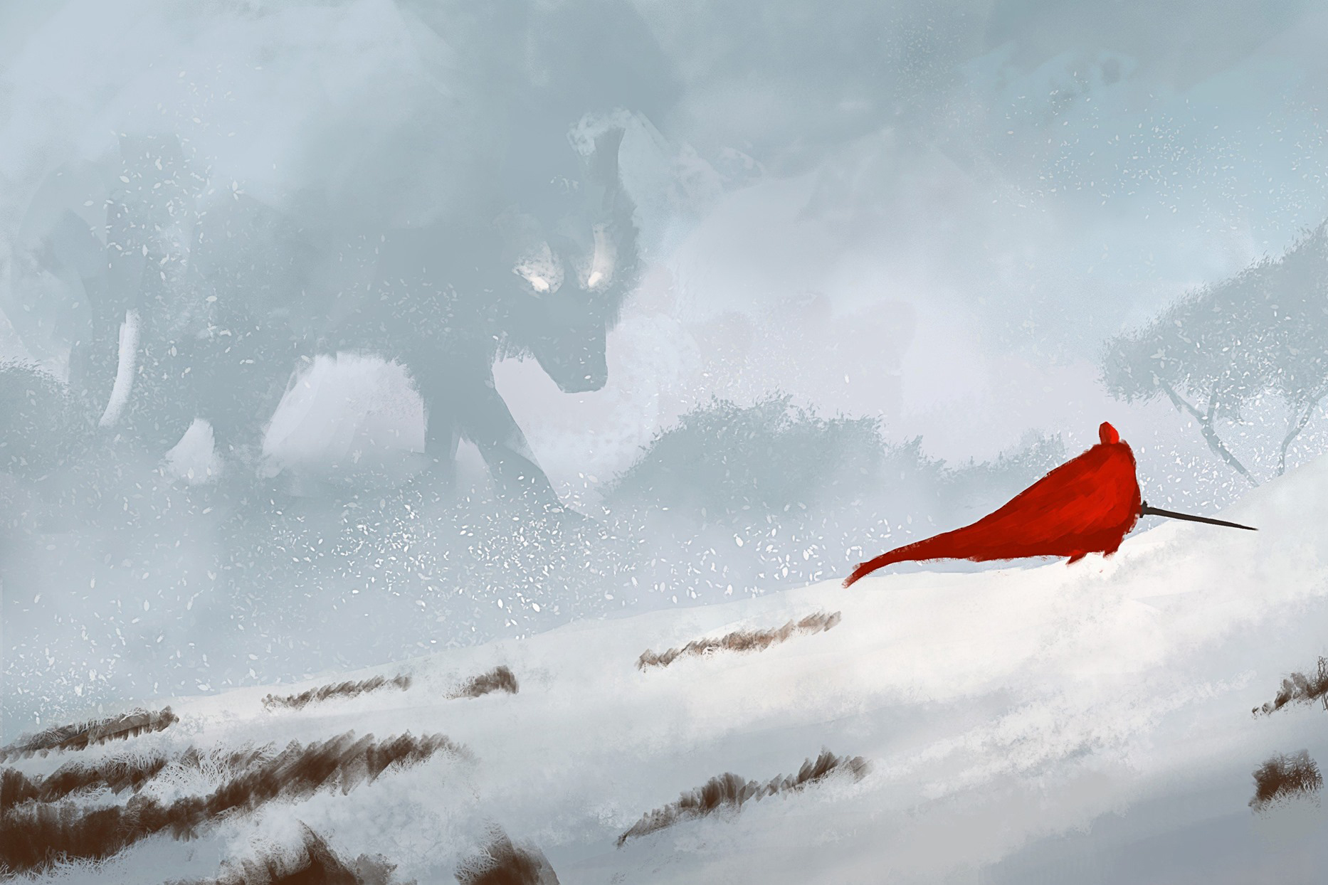 little red riding hood with sword wolf